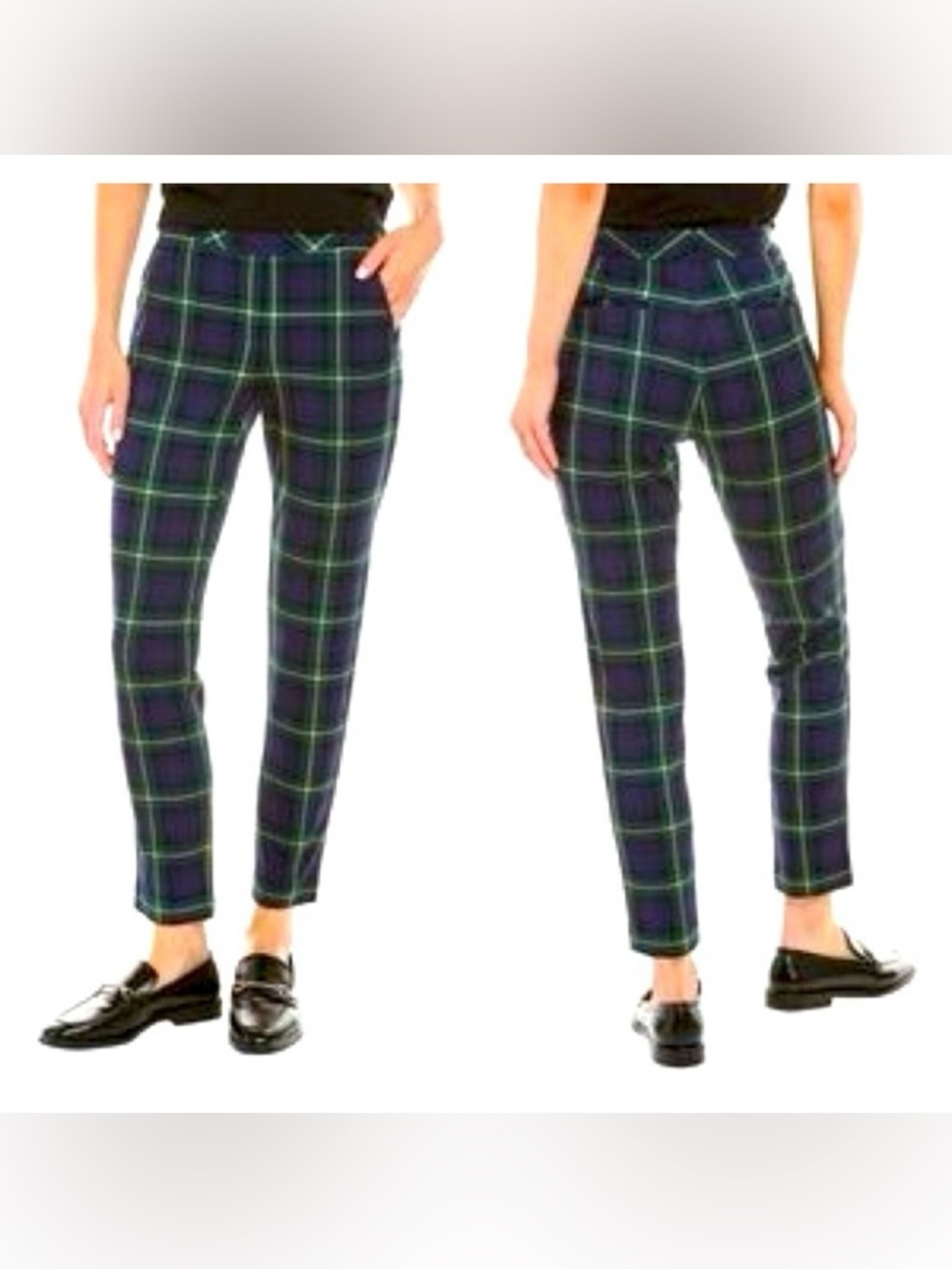 J. McLaughlin Navy Green Red Plaid Straight Leg Business Casual Trousers Size 8